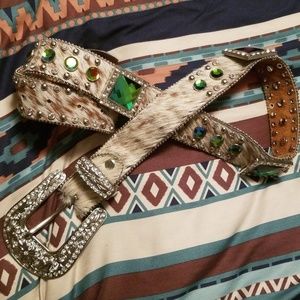 Womens western bling and hide belt